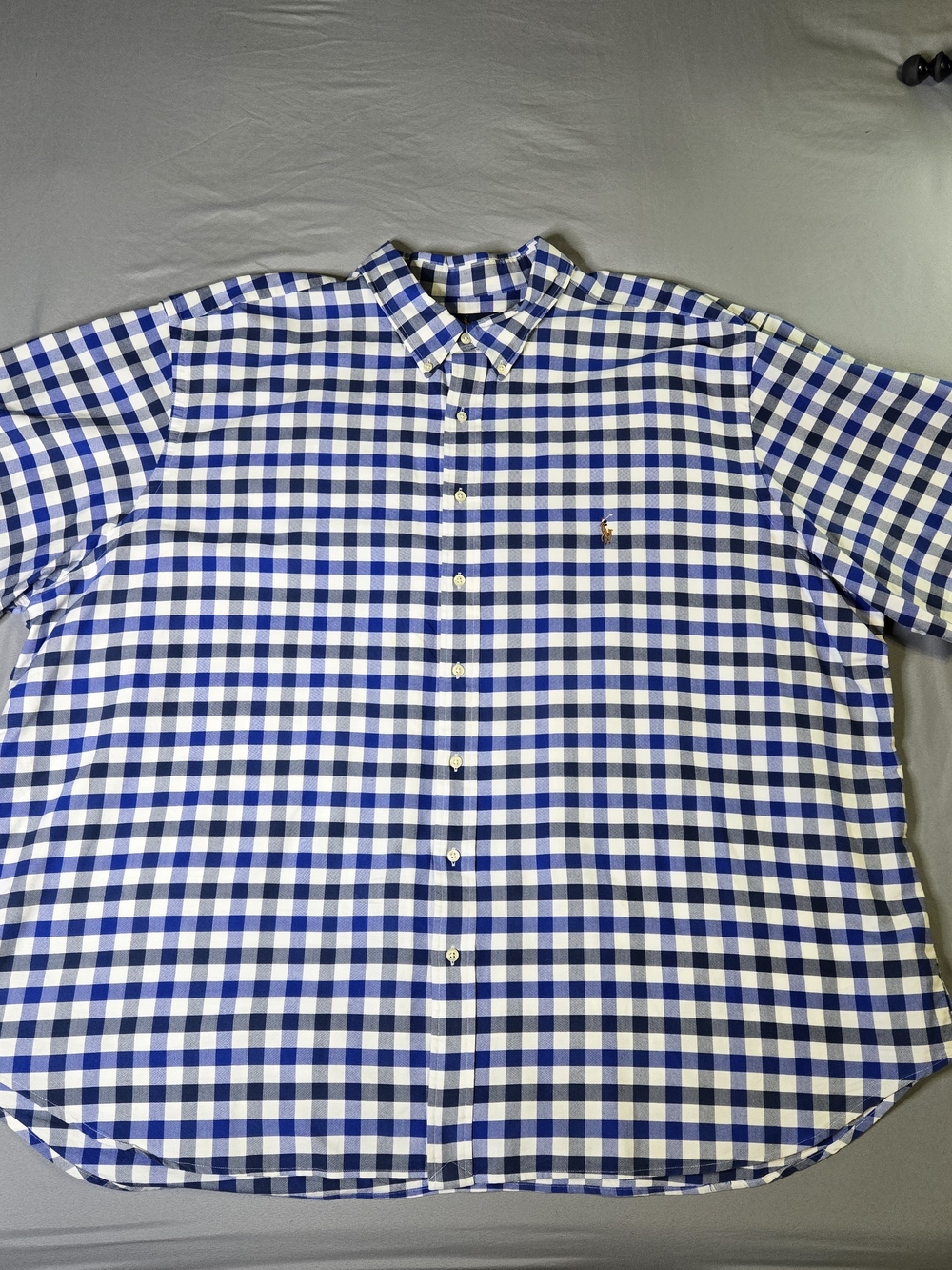 Ralph Lauren Mens 4XB Big Gingham Button Down Shirt Blue Black Cotton Pony Check